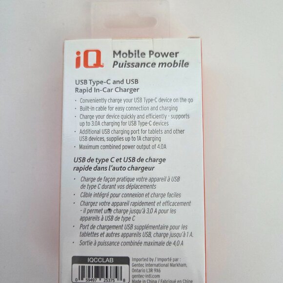 iQ USB-C Car Charger + USB Port, 3A/4A Max, 1.2 m - Picture 2 of 4